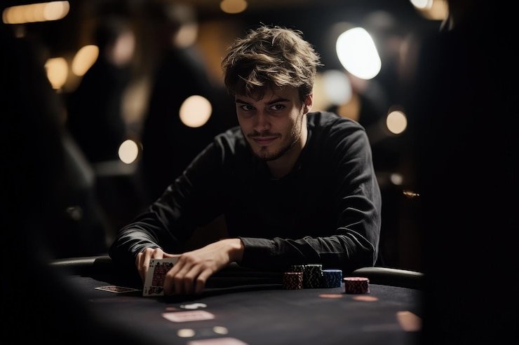 Dealer profesional di studio Caribbean Stud Poker senyum slot melayani pemain dengan profesionalisme tinggi